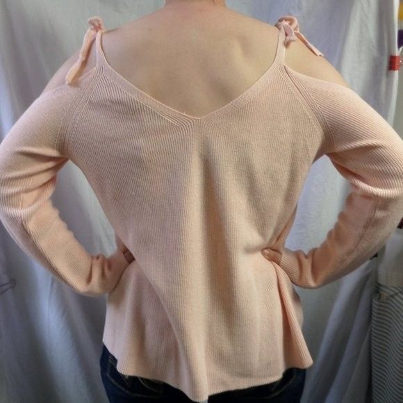 LOFT PEACH COLD SHOULDER CASUAL CAREER FEMININE OVERSIZED SWEATER SIZE: XL NEW - Picture 3 of 4